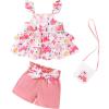 imageYOUNGER TREE Toddler Baby Girl Clothes Ruffle Sleeveless Strap Dress Tank Shorts Set Summer Outfits With BagDinosaur