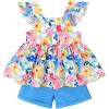 imageYOUNGER TREE Toddler Baby Girl Clothes Sleeveless Ruffle Bowknot Dress Top Shorts Set Summer Outfits for Little Kids GirlsBeautiful Flowerblue Shorts