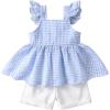 imageYOUNGER TREE Toddler Baby Girl Clothes Sleeveless Ruffle Bowknot Dress Top Shorts Set Summer Outfits for Little Kids GirlsBlue Grid