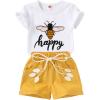 imageYOUNGER TREE Toddler Baby Girls Clothes Watermelon Tshirt  Linen Shorts with Belt Cute Summer Short SetBee Happy