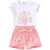 imageYOUNGER TREE Toddler Baby Girls Clothes Watermelon Tshirt  Linen Shorts with Belt Cute Summer Short SetStrawberry Pink