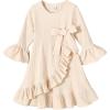 imageYOUNGER TREE Toddler Baby Girls Fall Clothing Solid Cotton Pit Irregular Skirt Winter Dress Long Sleeve Skirt OutfitsRufflebeige