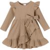 imageYOUNGER TREE Toddler Baby Girls Fall Clothing Solid Cotton Pit Irregular Skirt Winter Dress Long Sleeve Skirt OutfitsRufflebrown