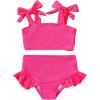 imageYOUNGER TREE Toddler Baby Girls Swimsuit Two Piece Solid Color Stripe Swimwear Summer Beach Bikini Bathing Suit 18M6TRose Red