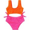 imageYOUNGER TREE Toddler Girl One Piece Swimsuit Color Block Stripe Swimwear Summer Beach Bathing Suit 12M5TWrinkle Fabric Orange Pink Color Block