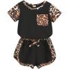 imageYOUNGER TREE Toddler Infant Baby Girls Summer Outfits Leopard Print Short Sleeve Pocket TShirt Tops Pants Clothes SetsBlack