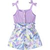 imageYOUNGER TREE Toddler Kids Baby Girls Clothes Rompers Flutter Sleeve Button Shorts with Belt Summer Casual JumpsuitPurple