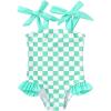 imageYOUNGER TREE Toddler Swimsuit Girl Color Block Stripe OnePiece Swimwear Baby Girl Bathing SuitsGreen Checkerboard