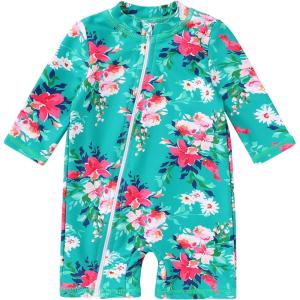 imageBaby Toddler Girls Swimsuit OnePiece Bathing Suit Full Zip Sun Protection Swimwear Rash Guard Swim SuitGreenflower