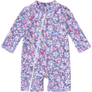 imageBaby Toddler Girls Swimsuit OnePiece Bathing Suit Full Zip Sun Protection Swimwear Rash Guard Swim SuitPurpleflower