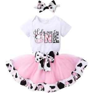 imageNewborn Baby Girls My 1st Birthday Dress Infant Shiny Printed Sequin Bowknot Tutu Princess DressHoly Cow im One