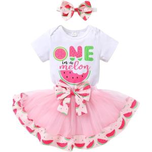 imageNewborn Baby Girls My 1st Birthday Dress Infant Shiny Printed Sequin Bowknot Tutu Princess DressOne in a Melon