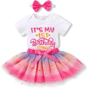 imageNewborn Baby Girls My 1st Birthday Dress Infant Shiny Printed Sequin Bowknot Tutu Princess DressStar Glitter Gradient Tutu