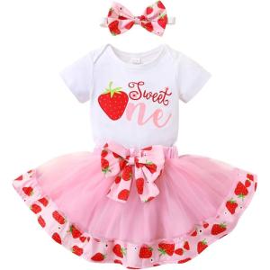 imageNewborn Baby Girls My 1st Birthday Dress Infant Shiny Printed Sequin Bowknot Tutu Princess DressSweet Onestrawberry