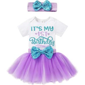 imageNewborn Baby Girls My 1st Birthday Dress Infant Shiny Printed Sequin Bowknot Tutu Princess DressWhite