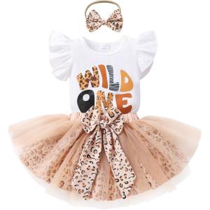 imageNewborn Baby Girls My 1st Birthday Dress Infant Shiny Printed Sequin Bowknot Tutu Princess DressWild One Leopard Print