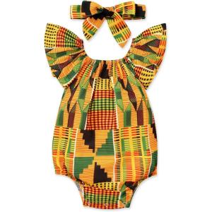 imageYOUNGER TREE African Baby Clothes Girl Dashiki Ankara Outfit SetRomper
