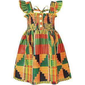imageYOUNGER TREE African Baby Clothes Girl Dashiki Ankara Outfit SetSleeveless Button Dress