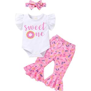 imageYOUNGER TREE Baby Girl 1st Birthday Outfit  My First Birthday Romper ampamp Flared PantsSweet One