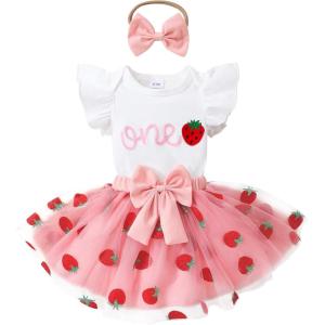 imageYOUNGER TREE Baby Girl 1st Birthday Outfits One Year Old Clothes Romper Tutu Cake Smash Skirt with Headband Baby Girl GiftsSweet One Strawberry