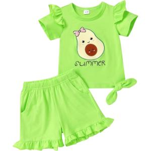 imageYOUNGER TREE Baby Girl Clothes Cartoon TShirt Shorts Set Toddler Summer OutfitsFluorescent Green Avocado