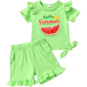 imageYOUNGER TREE Baby Girl Clothes Cartoon TShirt Shorts Set Toddler Summer OutfitsLight Green Watermelon