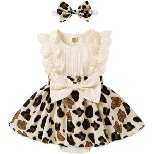 imageYOUNGER TREE Baby Girl Dresses Newborn Girls Dress Floral Baby Girl Summer Clothes Infant Headband Romper OutfitsS3 Beige