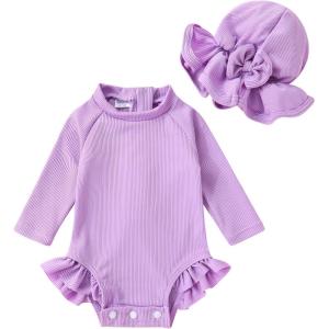 imageYOUNGER TREE Infant Baby Girls Swimsuit Long Sleeve Swimsuit One Piece Swimsuit Solid Color Bathing Suit with Hat UPF 50Purple