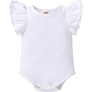 imageYOUNGER TREE Infant Toddler Baby Girls Romper Lace Flutter Sleeve Bodysuit Cotton Summer OutfitsDouble Ruffle Sleeve