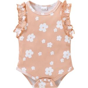 imageYOUNGER TREE Infant Toddler Baby Girls Romper Lace Flutter Sleeve Bodysuit Cotton Summer OutfitsFlower