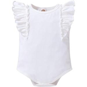 imageYOUNGER TREE Infant Toddler Baby Girls Romper Lace Flutter Sleeve Bodysuit Cotton Summer OutfitsRuffle Sleeve