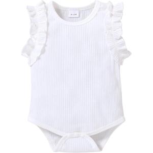 imageYOUNGER TREE Infant Toddler Baby Girls Romper Lace Flutter Sleeve Bodysuit Cotton Summer OutfitsWhite 