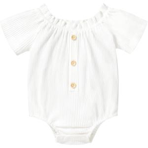 imageYOUNGER TREE Infant Toddler Baby Girls Romper Lace Flutter Sleeve Bodysuit Cotton Summer OutfitsWhite Off Shoulder
