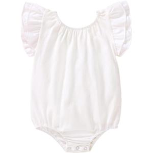 imageYOUNGER TREE Infant Toddler Baby Girls Romper Lace Flutter Sleeve Bodysuit Cotton Summer OutfitsWhite Ruffle Sleeve