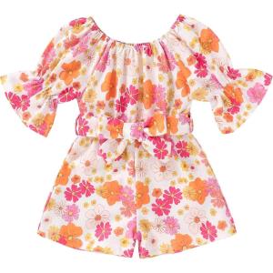 imageYOUNGER TREE Kids Toddler Baby Girls Summer Outfit OffShoulder Sunflower Overall Romper Jumpsuit Short Trousers ClothesColoured Flower