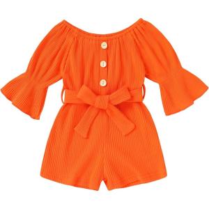 imageYOUNGER TREE Kids Toddler Baby Girls Summer Outfit OffShoulder Sunflower Overall Romper Jumpsuit Short Trousers ClothesOrange