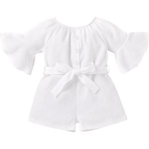 imageYOUNGER TREE Kids Toddler Baby Girls Summer Outfit OffShoulder Sunflower Overall Romper Jumpsuit Short Trousers ClothesWhite