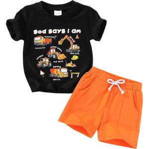 imageYOUNGER TREE Toddler Baby Boy Summer Clothes Dinosaur TShirt and Shorts Boy Outfits 12 Months to 4TBlack Car Clothes