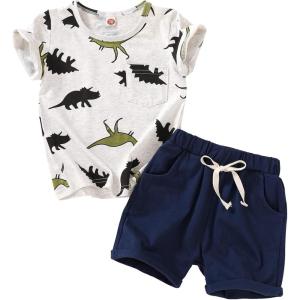 imageYOUNGER TREE Toddler Baby Boy Summer Clothes Dinosaur TShirt and Shorts Boy Outfits 12 Months to 4TBlue