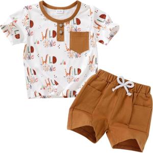 imageYOUNGER TREE Toddler Baby Boy Summer Clothes Dinosaur TShirt and Shorts Boy Outfits 12 Months to 4TBrown