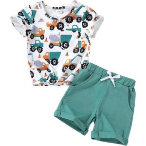 imageYOUNGER TREE Toddler Baby Boy Summer Clothes Dinosaur TShirt and Shorts Boy Outfits 12 Months to 4TGreen