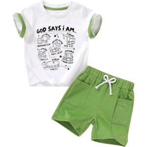 imageYOUNGER TREE Toddler Baby Boy Summer Clothes Dinosaur TShirt and Shorts Boy Outfits 12 Months to 4TGreencar