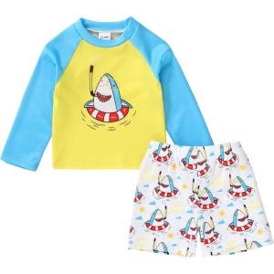 imageYOUNGER TREE Toddler Baby Boy Swimsuit Long Sleeve Bathing Suit Rash Guard Shirt Trunk Sets Swimwear Summer Clothes OutfitsDiving Sharks