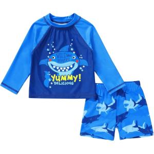 imageYOUNGER TREE Toddler Baby Boy Swimsuit Long Sleeve Bathing Suit Rash Guard Shirt Trunk Sets Swimwear Summer Clothes OutfitsSharks Hunting