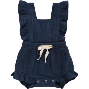 imageYOUNGER TREE Toddler Baby Girl Ruffled Sleeveless Romper Casual Summer Jumpsuit Cotton Linen ClothesBlue