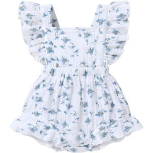 imageYOUNGER TREE Toddler Baby Girl Ruffled Sleeveless Romper Casual Summer Jumpsuit Cotton Linen ClothesBlue Floral