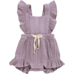 imageYOUNGER TREE Toddler Baby Girl Ruffled Sleeveless Romper Casual Summer Jumpsuit Cotton Linen ClothesLight Purple