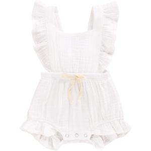 imageYOUNGER TREE Toddler Baby Girl Ruffled Sleeveless Romper Casual Summer Jumpsuit Cotton Linen ClothesMilk White