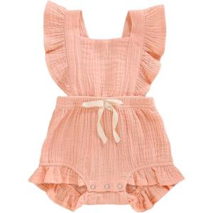 imageYOUNGER TREE Toddler Baby Girl Ruffled Sleeveless Romper Casual Summer Jumpsuit Cotton Linen ClothesPink