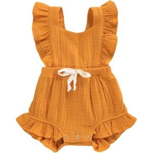 imageYOUNGER TREE Toddler Baby Girl Ruffled Sleeveless Romper Casual Summer Jumpsuit Cotton Linen ClothesYellow